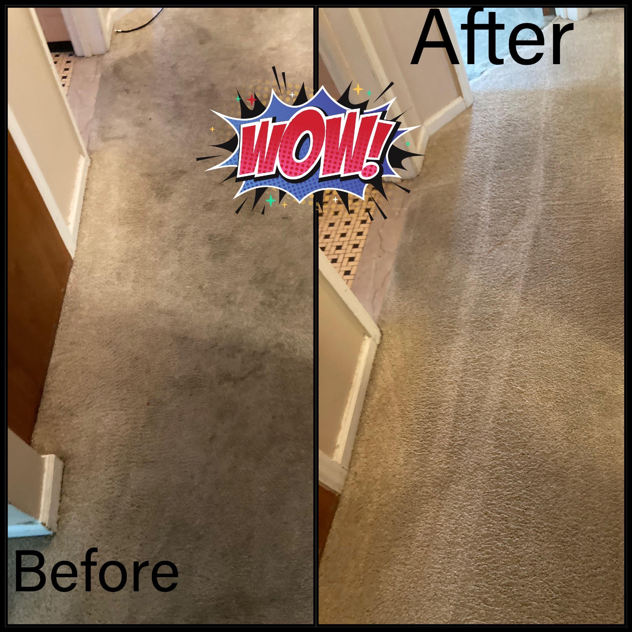 stain removal hallway carpet residential home before and after side by side image for comparison