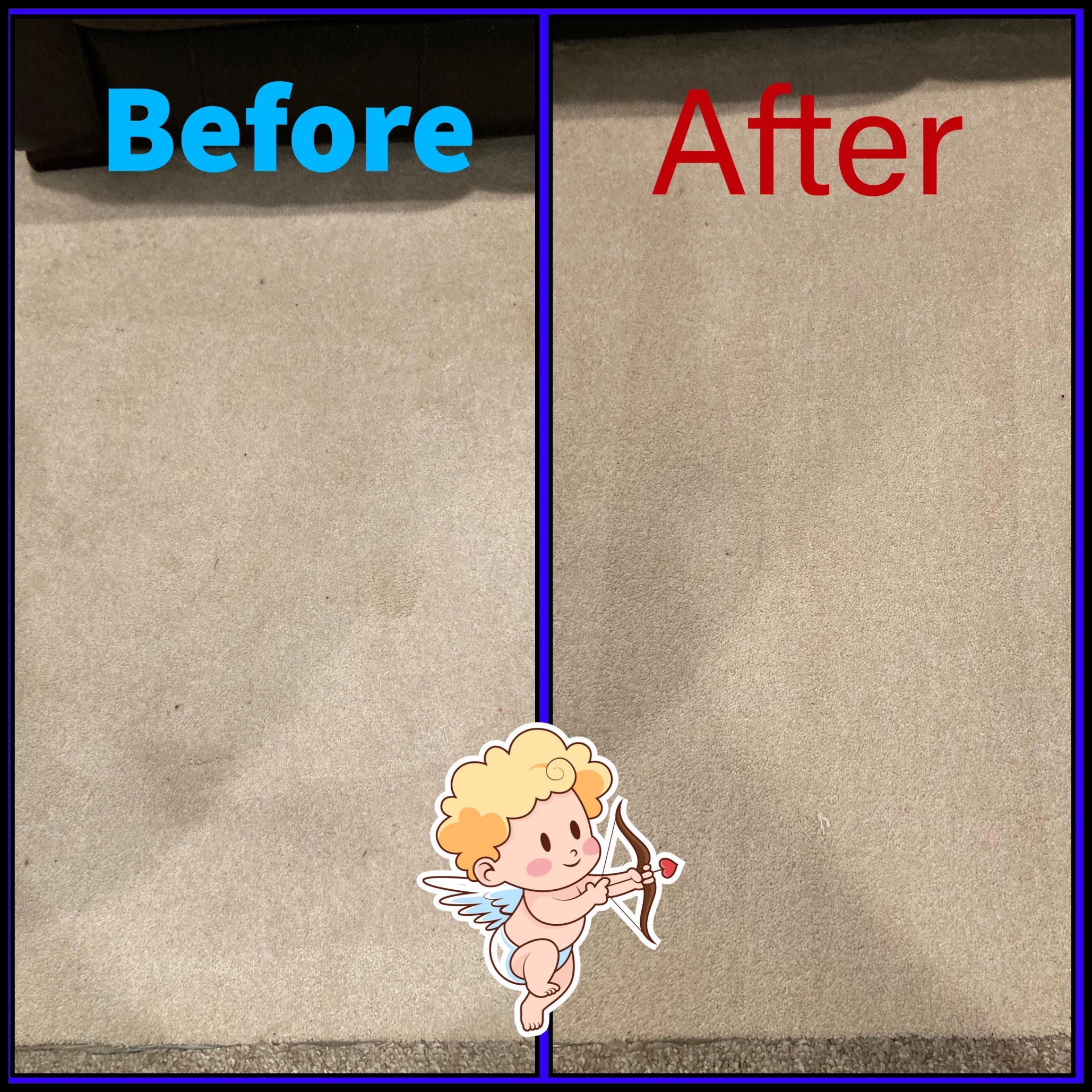 light colored carpet before and after image comparison of the carpet cleaning