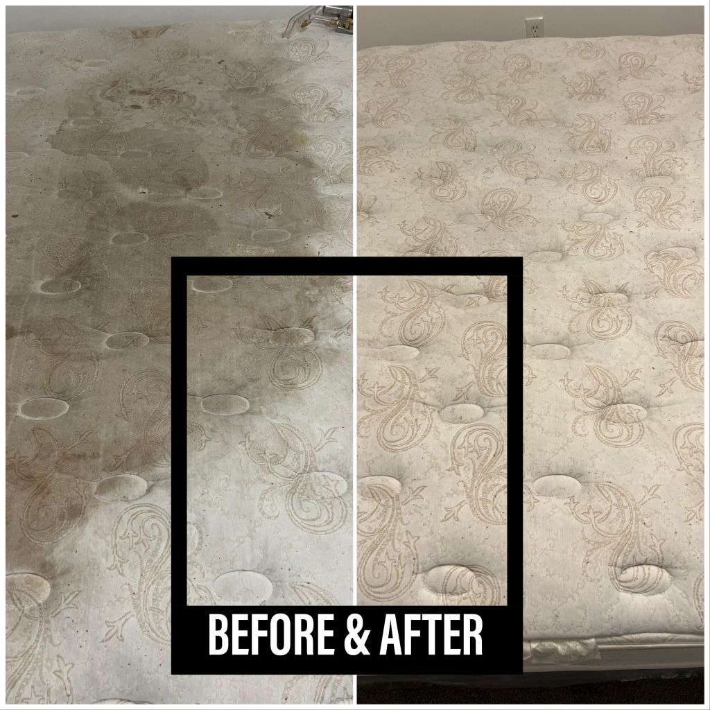 before and after image of a mattress upholstery cleaning results