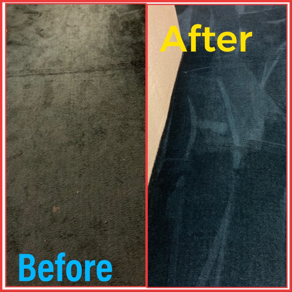 before and after image of a bedroom carpet cleaning